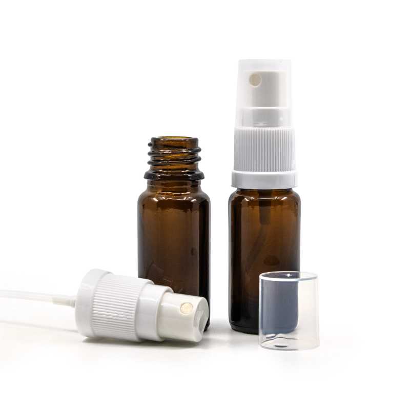 Skleněná lahvička typu B, vysoká, bílý rozprašovač, 10 ml