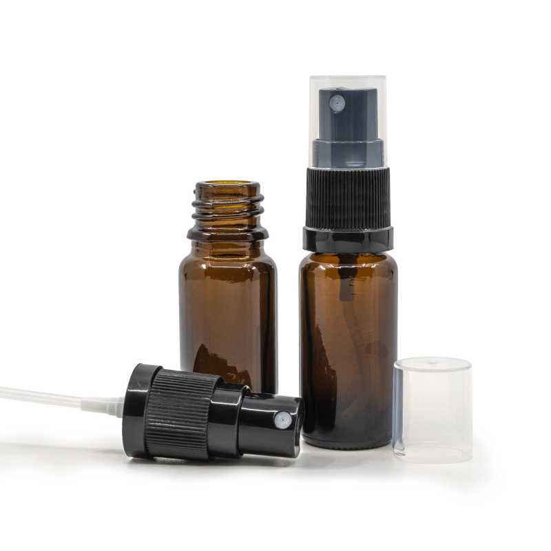 Skleněná lahvička typu B, vysoká, černý rozprašovač, 10 ml