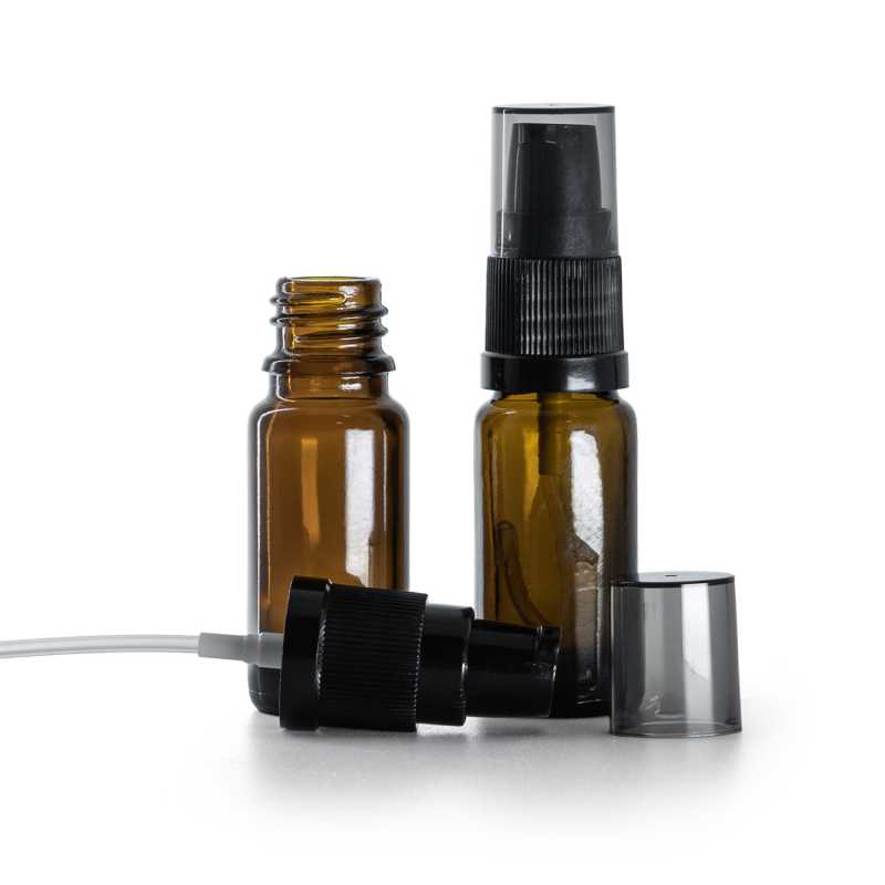 Skleněná lékovka, typ B, vysoká, černá pumpička na krém s dýmovým krytem, 10 ml