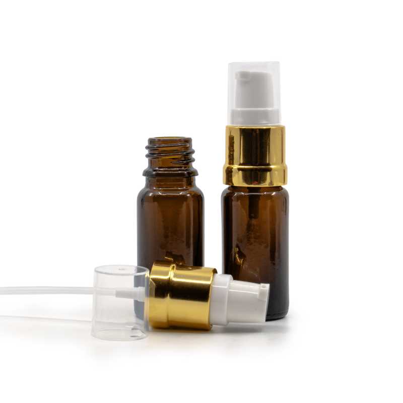 Skleněná lahvička typu B, vysoká, bílo-zlatý lesklý dávkovač, 10 ml