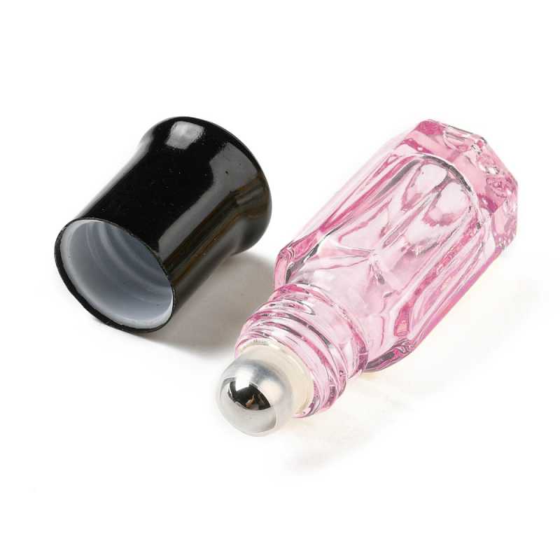 Skleněný roll-on s plastovým víčkem v průhledné růžové barvě o objemu 3 ml.
Kulička v roll-onu je kovová a snadno se pohybuje i bez stlačení.
C