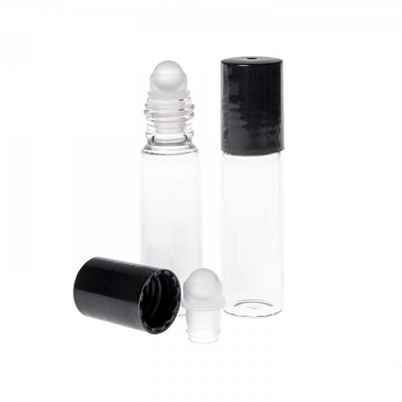 Skleněný roll-on s plastovým víkem v černé barvě . Jedná se o menší roll-on o objemu pouhých 5 ml, proto je spíše vhodný na parfémy, oleje a vonn