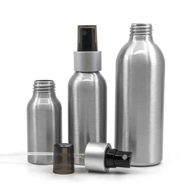 Hliníková lahvička, černý rozprašovač, stříbrná matná obruč, 100 ml