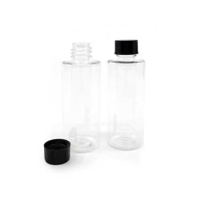 Plastová láhev 60 ml, průhledná, černá víčka