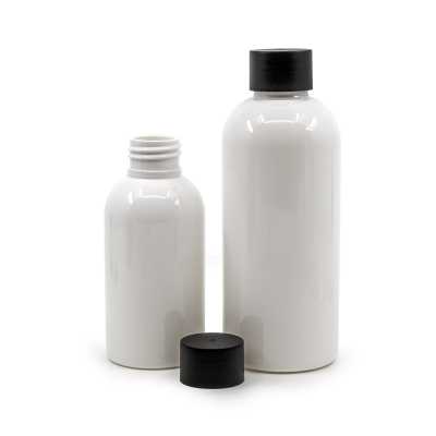 Plastová láhev bílá, 100 ml, černý uzávěr