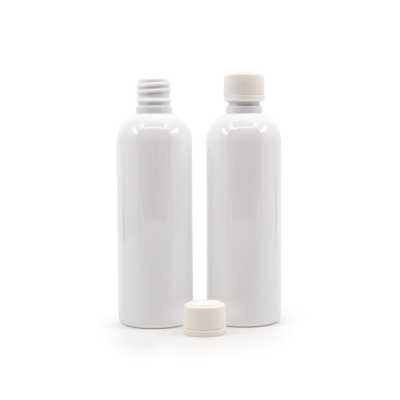 Plastová láhev bílá, bílé víčko s bezpečnostní poistkou, 100 ml