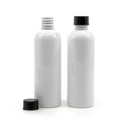 Plastová láhev bílá, černé víčko, 100 ml