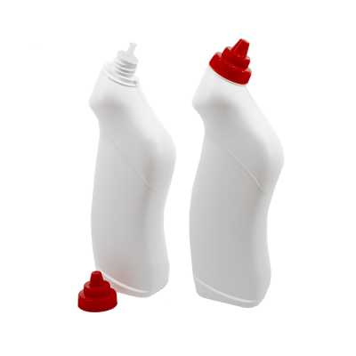 Plastová láhev na čisticí prostředek na WC, bílá s červeným víčkem, 750 ml