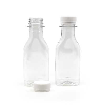 Plastová láhev, plochá, průhledná, bílé víčko, 50 ml
