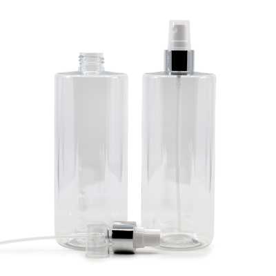Plastová láhev, průhledná, bílý sprej, stříbrná lesklá obruč, 500 ml  