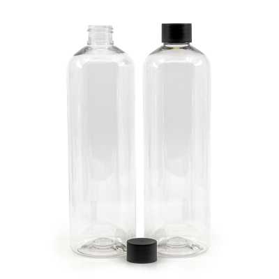 Plastová láhev, průhledná oblá, černý uzávěr, 500 ml