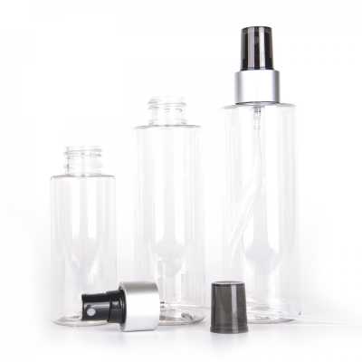 Plastová láhev průhledná, černý sprej, stříbrná matná obruč, 150 ml