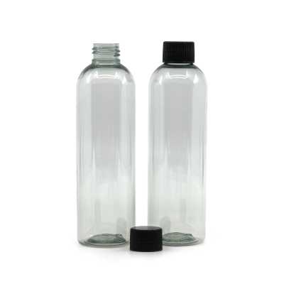 Plastová láhev, recyklovaná 250 ml, černé vroubkované víčko