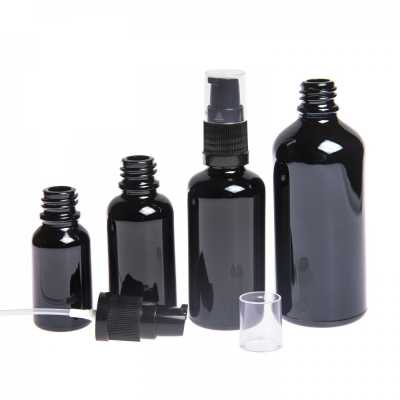 Skleněná lahvička, černá lesklá, dávkovač krému, 10 ml