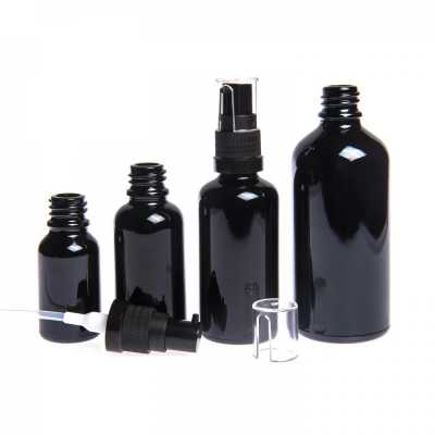 Skleněná lahvička, černá lesklá, dávkovač oleje, 10 ml