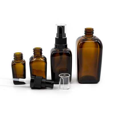 Skleněná láhev, hranatá, dávkovač olejů, 90 ml