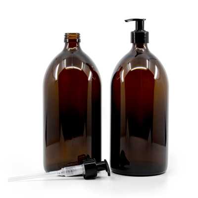 Skleněná lahvička, lahvička, 28 mm, černý hladký dávkovač, 1 l