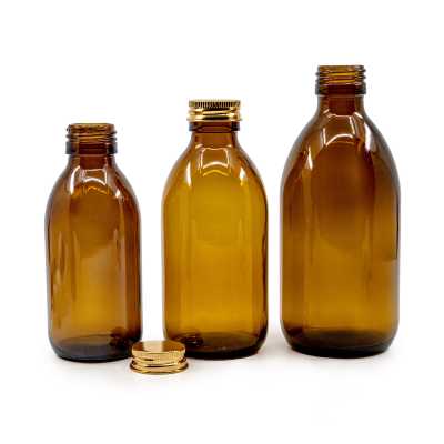 Skleněná láhev, lahvička, 28 mm, zlaté hliníkové víčko, 100 ml