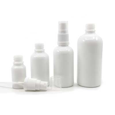 Skleněná lahvička, lahvička, bílá, bílý rozprašovač, 100 ml