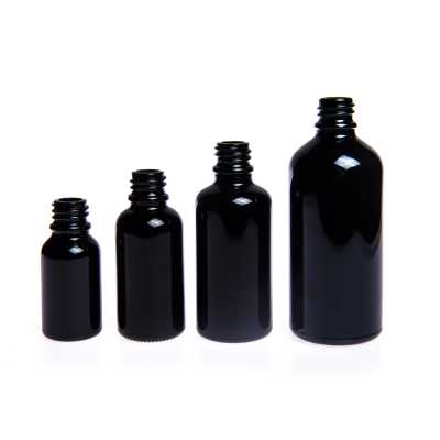 Skleněná láhev, lahvička černá lesklá, 10 ml, pláto, 192 ks