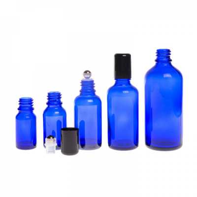 Skleněná láhev, modrá, roll-on, 15 ml