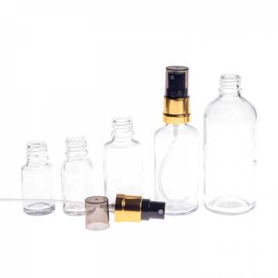 Skleněná lahvička, průhledná, černo-zlatý sprej, 15 ml