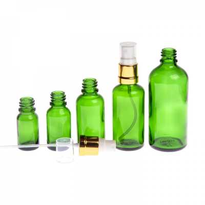 Skleněná lahvička, zelená, bílo-zlatý sprej, 10 ml