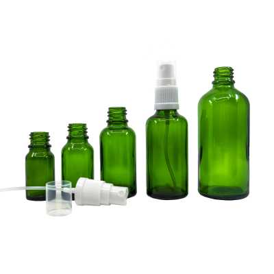 Skleněná lahvička, zelená, bílý sprej, 30 ml