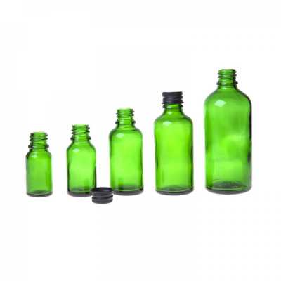 Skleněná lahvička, zelená, černý hliníkový uzávěr, 10 ml