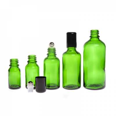 Skleněná láhev, zelená, roll-on, 10 ml