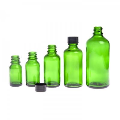 Sklenená fľaška, zelená, vrchnák čierny, 15 ml